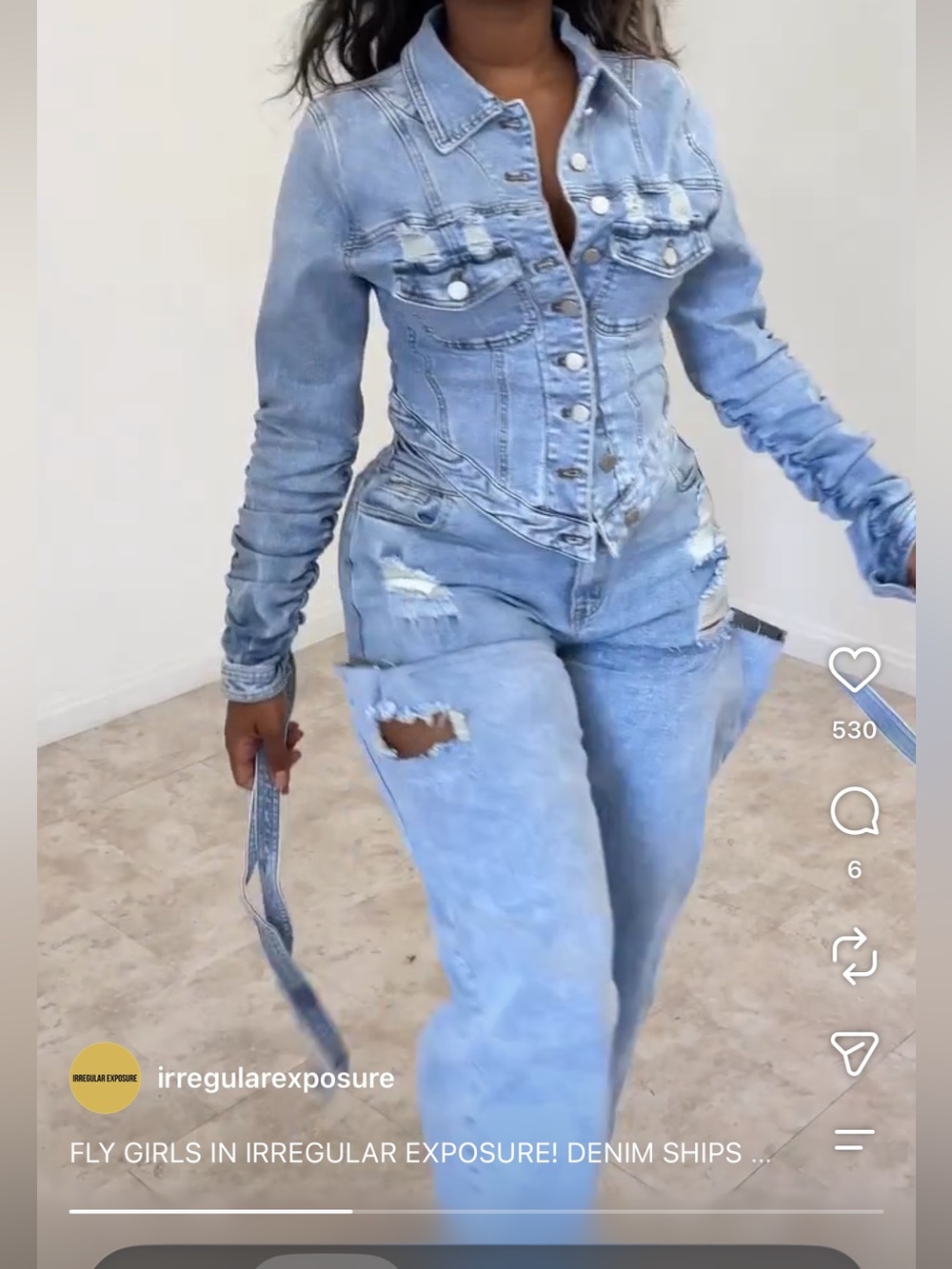 Irregular Exposure Women's Light Blue Wide Leg distressed Jeans
